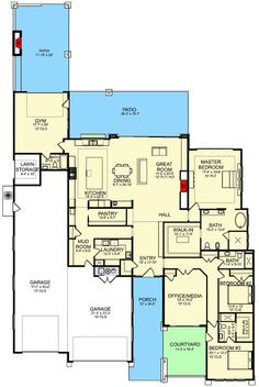 the floor plan for a home with two master suites and an attached living room area