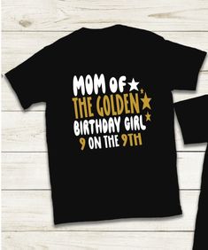 Mom And Dad Of The Golden Birthday Boy Shirts - Can be designed with ANY age!! Golden Birthday Boy can be found here:  https://www.etsy.com/listing/1302801630/mom-and-dad-of-the-golden-birthday-boy Please see the pictures for sizing, as well as for vinyl colors.  In the notes section, please include: 1. Title: Mom, Dad, Grandmom, Grandpop, Aunt, Uncle, etc. 2. Writing Colors (Colors Shown are Gold and White and Gold and Black) 3. Date needed by **Free Standard Shipping. If you need your item soo Gold Top With Graphic Print For Birthday, Gold Graphic Print Top For Birthday, Gold Top With Graphic Print, Gold Letter Print T-shirt For Birthday, Gold T-shirt With Letter Print For Birthday, Birthday Tanks, Golden Birthday, Birthday Boy Shirts, Birthday Girl Shirt