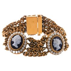 Antique Victorian 14k gold 4 row bracelet, featuring two hardstone cameo stations, depicting a lady's profile, surrounded with pearls. Bracelet is 7" long and 7/8" wide. The piece is not hallmarked. Weight - 66.5 grams. Timeless elegance! Luxury Victorian Gold Collectible Bracelet, Luxury Victorian Gold Bracelet With Intricate Design, Victorian Cameo, Pearls Bracelet, Victorian Gold, Heel Boots, Antique Victorian, High Heel Boots, Link Bracelets