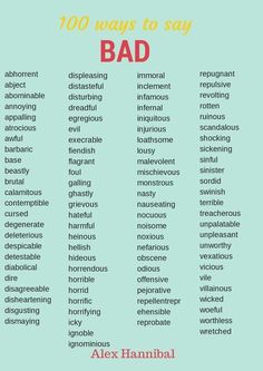 the ten ways to say bad in an english language, with different words on it