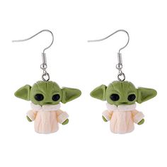 PRICES MAY VARY. Baby Yoda earrings are unique and cute. Very suitable for parties, travel, birthdays and other occasions. It can be given to your friends and family as a Valentine's Day gift. Composed of high-quality materials, strong and durable. In order to maintain the longevity of earrings, try to remove them when bathing or touching water. Specification:  Metals Type: Zinc Alloy  Package Include:  1 Pair x Baby Yoda Earrings   Note:  Please allow 1-3cm errors due to manual measurement. Due Alien Cute, Star Wars Earrings, Cute Stud Earrings, Clay Baby, 3d Fashion, Star Wars Yoda, Women Earrings, Animal Earrings, Star Pillows