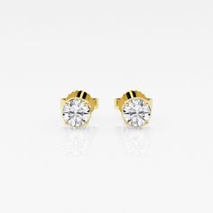 Introducing of our best selling styles in stud earrings. These classic four prong round lab grown diamond stud earrings will become your best friend...One that makes you look good on any occasion! Classic Formal Earrings With Tension Setting, Classic Yellow Gold Diamond Earrings With Prong Setting, Classic Gold Earrings With Tension Setting, Formal Round Cut Diamond Earrings With Tension Setting, Classic Round Tension Setting Earrings, Classic Yellow Gold Earrings With Tension Setting, Formal Gold Diamond Earrings With Tension Setting, Gold Diamond Earrings With Tension Setting For Formal Occasions, Classic Round Earrings With Tension Setting