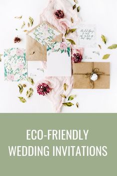 eco - friendly wedding stationery with flowers and envelopes