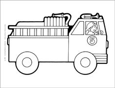 a fire truck coloring page with the number five on it's front and side