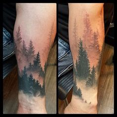 two pictures of trees on the arm