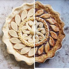 two pictures side by side, one with pie crust and the other with pastry toppings