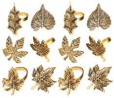 a bunch of different types of rings with leaves on them