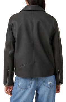 Show off instantly cool style in a moto-inspired faux-leather jacket fashioned with gleaming zip pockets and a belted waist. Asymmetric zip closure Notched collar Chest zip pocket; front zip pockets Attached belt Lined 90% polyester, 7% cotton, 3% viscose with polyurethane coating Spot clean Imported Black Moto Hooded Outerwear, Black Moto Leather Jacket With Zip Fly, Black Hooded Moto Leather Jacket, Black Moto Leather Jacket With Pockets, Fitted Moto Leather Jacket With Zipper Closure, Faux Leather Moto Jacket, Leather Jacket Style, Moto Jacket, Faux Leather Jackets