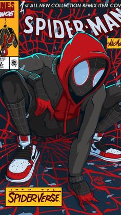 the cover to spider - man is shown in red and black, with an image of a