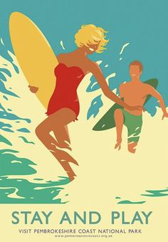 a man and woman are walking on the beach with surfboards in their hands, one is carrying a yellow surfboard