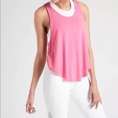 New With Tags Stretch Racerback Tops For Sports, Sporty Racerback Top For Yoga, Pink Racerback Sports Top, Go-dry Stretch Racerback Top, Stretch Racerback Top For Light Exercise, Spring Gym Muscle Tee With Stretch, Spring Gym Stretch Muscle Tee, Racerback Athleisure Top For Yoga, Pink Athleisure Top For Sports