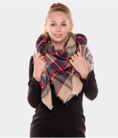 Classic Red, Green, yellow and tan blanket scarf. Tartan Blanket, Cozy Scarf, Winter Outfits Women, Autumn Fashion Women, Shawls And Wraps