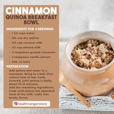 cinnamon quinoa breakfast bowl ingredients for 4 servings