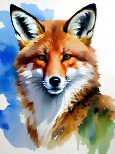 a watercolor painting of a fox's face