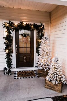 two christmas trees on the front porch