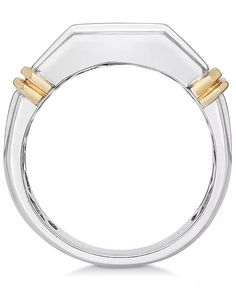 Macy's - Men's Diamond (1 ct. t.w.) Ring in 10k White and Yellow Gold Luxury White Gold Rings From Macy's, Macy's Luxury White Gold Rings, Luxury Diamond Rings From Macy's, Macy's Luxury Diamond Rings, Macy's Formal Jewelry Ring, Classic White Signet Ring With Round Band, Macy's Formal Rings With Brilliant Cut, Classic White Signet Ring, Classic Macy's Ring Jewelry