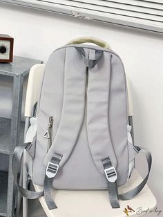 BirdinBag - Classic Backpack with Letter Patch & Decorative Buckle - Perfect for School, College, and Outdoor Activities Style Preppy, Classic Backpack, Word Wrap, School College, Bags Backpacks, Outdoor Activities, Color Blocking, Gray Color, Bag Lady