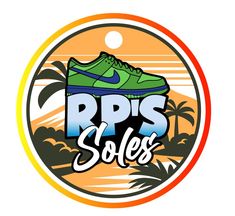 a green shoe with the words prs sales on it in front of palm trees