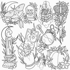 a coloring page with different items for halloween and other things to be colored on it