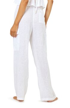 Move from beach to cocktails in these lightweight linen pants updated with cool cargo pockets. 31" inseam; 10" front rise; 14" back rise Ties at waist Cargo pockets Unlined 100% linen Hand wash, line dry Imported L Space, Linen Pants, Cargo Pants, Hand Wash, Nordstrom, Size Medium, Pants, White, Trousers