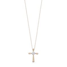 Shimmering round-cut diamonds in a cluster motif give this 10k gold cross pendant a heavenly look. Click on this JEWELRY & WATCHES GUIDE to learn about fit, styles, materials and more!PENDANT DETAILS Pendant length: 0.75 in. Chain length: 18 in. Clasp: spring-ring Metal: 10k gold Packaging: boxed DIAMOND DETAILS Total weight: 1/10 ct. Shape: round Color grade: H-I Clarity: I2-I3 Setting: prong Gemstones may have been treated to enhance their appearance. Special care may be required. Please visit 14k Gold Cross Diamond Necklace For Anniversary, 14k White Gold Diamond Cross Pendant Necklace, White Gold 14k Diamond Cross Pendant Necklace, 14k Gold Brilliant Cut Cross Pendant Necklace, 14k Gold Diamond Cut Cross Pendant Necklace, Anniversary 14k Gold Cross Diamond Necklace, 14k Gold Cross Jewelry With Brilliant Cut, Gold Cross Pendant, Gold Cross