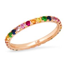 We love this band to add some color to your stack. Available in 14K White Gold, Yellow Gold, or Rose Gold Gemstone weight = 0.93 ctw Band width = 1.8mm Stones include sapphires, ruby, tsavorite and amethyst Stephanie Gottlieb, Diamond Stacks, Gold Ear Cuff, Ear Cuff Earings, Diamonds And Gold, Bracelet Collection, Cuff Earrings, Eternity Band, Quality Diamonds