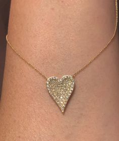 "Stylish diamond heart necklace yellow gold. This beautiful diamond heart is set with all full cut round brilliant Diamonds. We don't use single cut diamond. Beautiful shape heart looks like angel wings. Excellent craftsmanship, lays nicely on the neck, won't flip around. The border of the heart is slightly raised, making it such a stunning design...simple, modern, and just gorgeous! The chain comes with adjustable loops so you can wear at 18\", 17\", or 16\" lengths. The heart measures 20.5x15. Dazzling Gold Heart Necklace, 14k Gold Heart Pendant With Single Cut Diamonds, Gold Heart-shaped Brilliant Cut Diamond Necklace, Gold Diamond Accented Heart-shaped Necklace, Gold Heart-shaped Diamond Necklace With Accents, Heart-shaped Diamond Necklace In Gold, Gold Heart Diamond Necklace With Accents, Gold Diamond Necklace With Heart Charm For Wedding, Gold Diamond Necklace With Accents For Valentine's Day