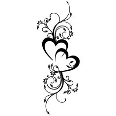 a black and white heart tattoo design with vines on the side, in front of a white background