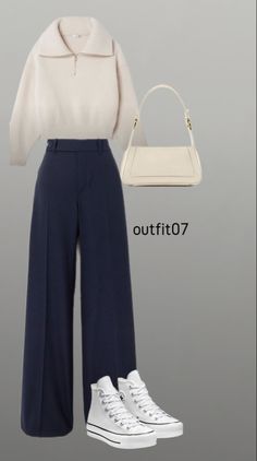 Ootd Ideas Simple Casual, Blue Pants Outfit Winter, Pack For 3 Weeks, Navy White Outfit, Navy Outfit Ideas, Comfortable Travel Outfit, Modest Casual Outfits, Casual Work Outfits Women