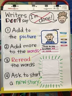 a bulletin board with writing and pictures on it