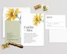 wedding stationery with sunflowers and wax stamp