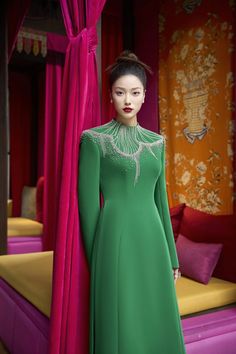 Textur A-line Stone Velvet Satin Floor Length Ao Dai | MEAN BLVD Elegant Green A-line Gown, Elegant Green A-line Evening Dress, Luxury Silk A-line Evening Dress, Luxury Fitted A-line Gown, Elegant Green A-line Dress, Luxury Long Sleeve Silk Gown, Luxury Silk Evening Dress For Festive Season, Luxury Fitted Velvet Gown, Elegant Fitted Silk Ao Dai