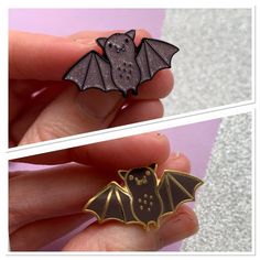 Adorable bat enamel pin in your choice of grey glitter or black and gold.Measures approx 30mm at the widest point, comes with a rubber clutch.**this listing is for ONE pin only, you choose your colour preference, the group photo is to show all the other Halloween themed items** Black Halloween Pins As Gifts, Pins And Patches, Group Photo, Hard Enamel Pin, Enamels, Pin Badges, Enamel Pin, Halloween Themes, The Button