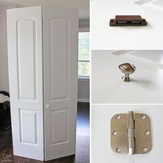 there are pictures of different doors and hardwares in this room, including the door handle