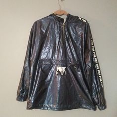 VICTORIAS SECRET PINK COACHES ANORAK JACKET METALLIC SHINE DARK BLUE iridescent XS/S NWOT. Smoke free home Will combine shipping All sales final No returns