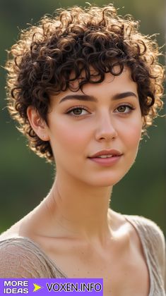 Pixie Hairstyles Curly Hair, Pixie Hairstyles Curly, Haircuts With Long Bangs, Permed Hair Medium Length, Bangs And Balayage, Short Wavy Pixie, Curly Ombre, Curly Pixie Cut