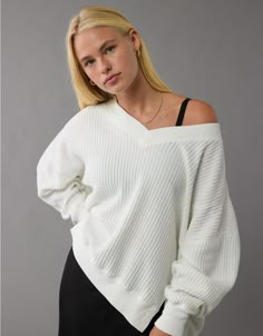 Cropped White Sweater, Aerie Clothing, 2025 Wardrobe, Clothing Basics, Cutest Outfits, White Jeans Men, Waffle Sweater, Athletic Fit Jeans, Waffle Fabric