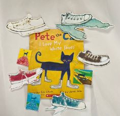 there is a book with pictures of cats and shoes on the cover, which reads pete the cat i love my white shoe