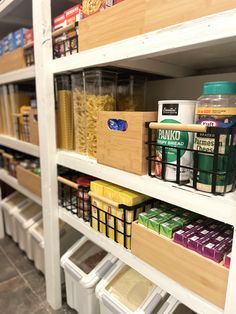 shelves in a grocery store filled with lots of food