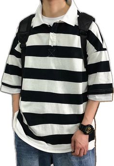 Oversized Collared Cotton T-shirt, Casual Oversized Collared T-shirt, Casual Striped Half Sleeve Tops, Oversized White Collared T-shirt, Casual Oversized Striped Shirt, Oversized Polo, Collar Shirt, Polo Collar, Collar Shirts