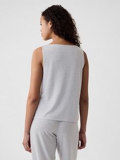 Linen-Blend PJ Tank Top | Gap Cotton Camisole Tops For Relaxation, Cotton Sleepwear For Everyday Summer Use, Comfortable Summer Sleepwear, Casual Linen Tops By Gap, Cotton Tank Top For Relaxation, Spring Cotton Camisole For Relaxation, Cotton Camisole Tank Top For Relaxation, Cotton Camisole Tank Top, Casual Gap Tops For Sleep