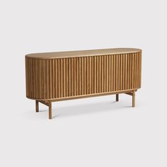 the sideboard is made out of wood and has a curved design on one end