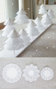 paper doily christmas trees are on display in the store's facebook page, and then they appear to be cut out