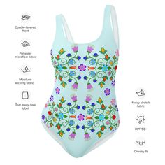 This one-piece swimsuit for all figures will bring out your best features. Enjoy the smooth fabric and the flattering design, and show it off by the sea or pool! • 82% Polyester, 18% Spandex • Fabric weight: 6.78 oz/yd² (230 g/m²), weight may vary by 5% • Chlorine-resistant fabric • Cheeky fit with a scoop neckline and a low scoop back • Zig-zag stitching • Double-layer front • Four-way stretch material stretches and recovers on the cross and lengthwise grainsSize guide CHEST (inches) WAIST (inc Floral One Piece, Swimsuits For All, One Piece Bodysuit, By The Sea, Spandex Fabric, Jewelry Plate, Zig Zag, Scoop Neckline, Double Layer