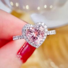 Sparkles!!!!! Pink Cz Diamond Ring Gorgeous!! Lots Of Sparkle And Glam! New! Engagement Rings Heart, Pink Heart Ring, Pink Heart Rings, Heart Shaped Engagement Rings, Rings Heart, Luxury Engagement Rings, Cubic Zirconia Engagement Rings, Sparkling Rings, Pink Morganite