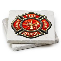 three fire department coasters stacked on top of each other