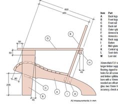 the diagram shows how to draw a chair with measurements for each seat and footrest