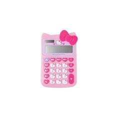 a pink calculator with a hello kitty design on the front and bottom panel