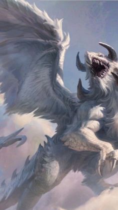 a large white dragon flying through the sky