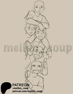 the faces of five different people with one being drawn in black and white, while another is